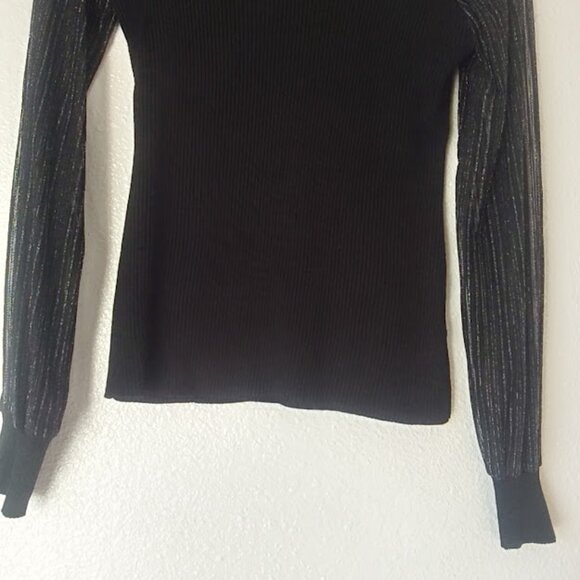 Absolutely Famous women's size S black and silver metallic long sleeve blouse - Picture 3 of 15